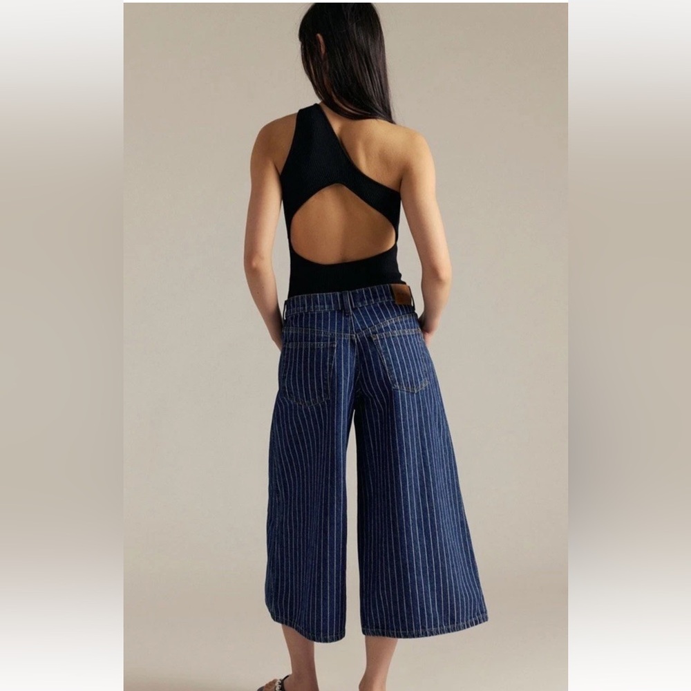 We The Free High Top Pinstripe Culottes Wide Leg Cropped Pinstripe - Picture 4 of 8